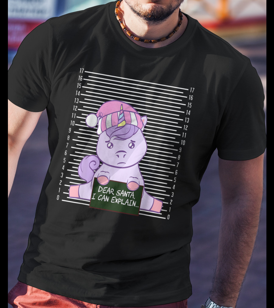 Dear Santa I Can Explain Mugshot Unicorn Christmas Hat T-Shirt