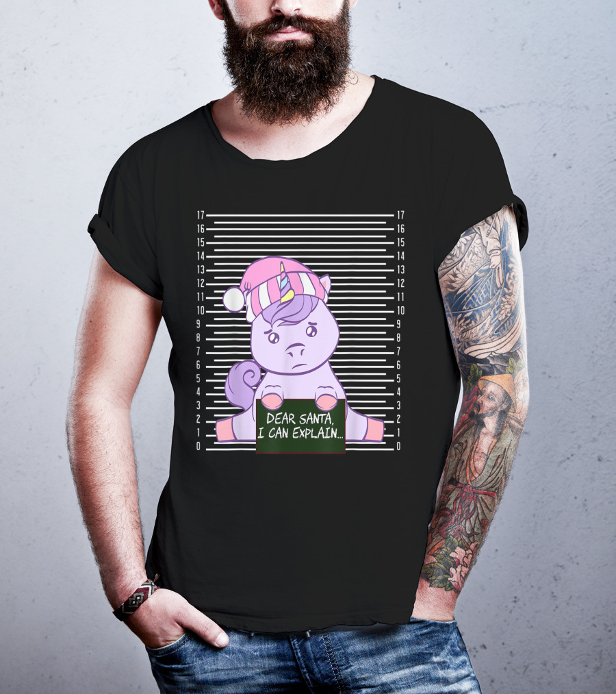 Dear Santa I Can Explain Mugshot Unicorn Christmas Hat T-Shirt
