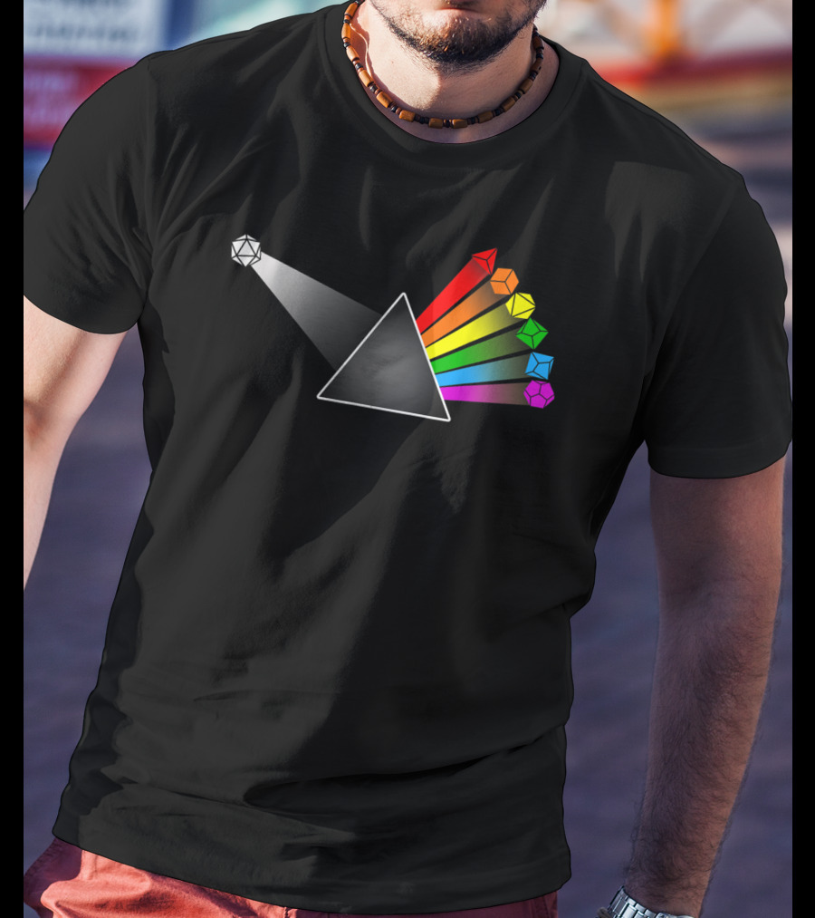 Diceside Of The Moon D20 Dice Set Tabletop Prism Design Multicolor Spectrum T-Shirt