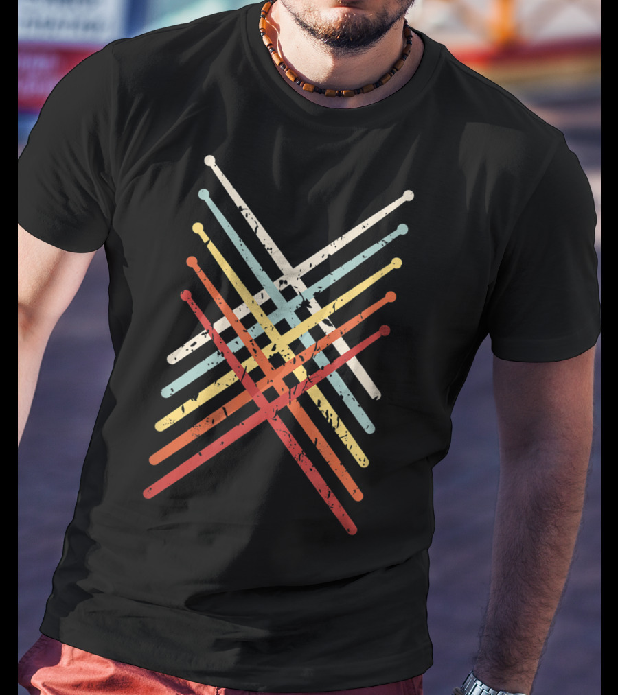 Vintage Drum Sticks Crossed Retro American Flag T-Shirt