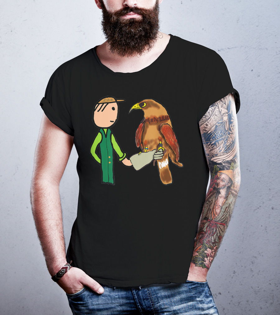 Falconry Handler With Illustrated Bird Of Prey T-Shirt