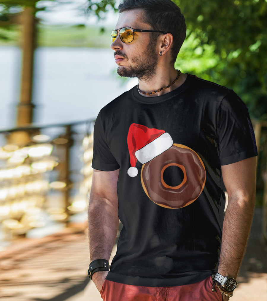 Santa Hat Chocolate Donut Christmas Humor T-Shirt
