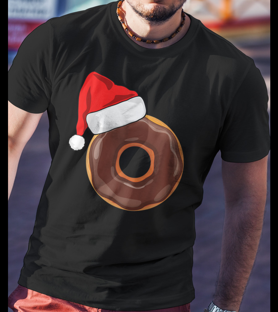 Santa Hat Chocolate Donut Christmas Humor T-Shirt