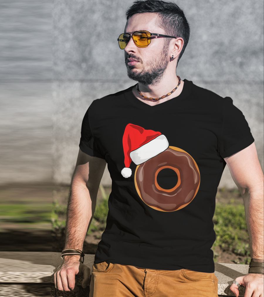 Santa Hat Chocolate Donut Christmas Humor T-Shirt
