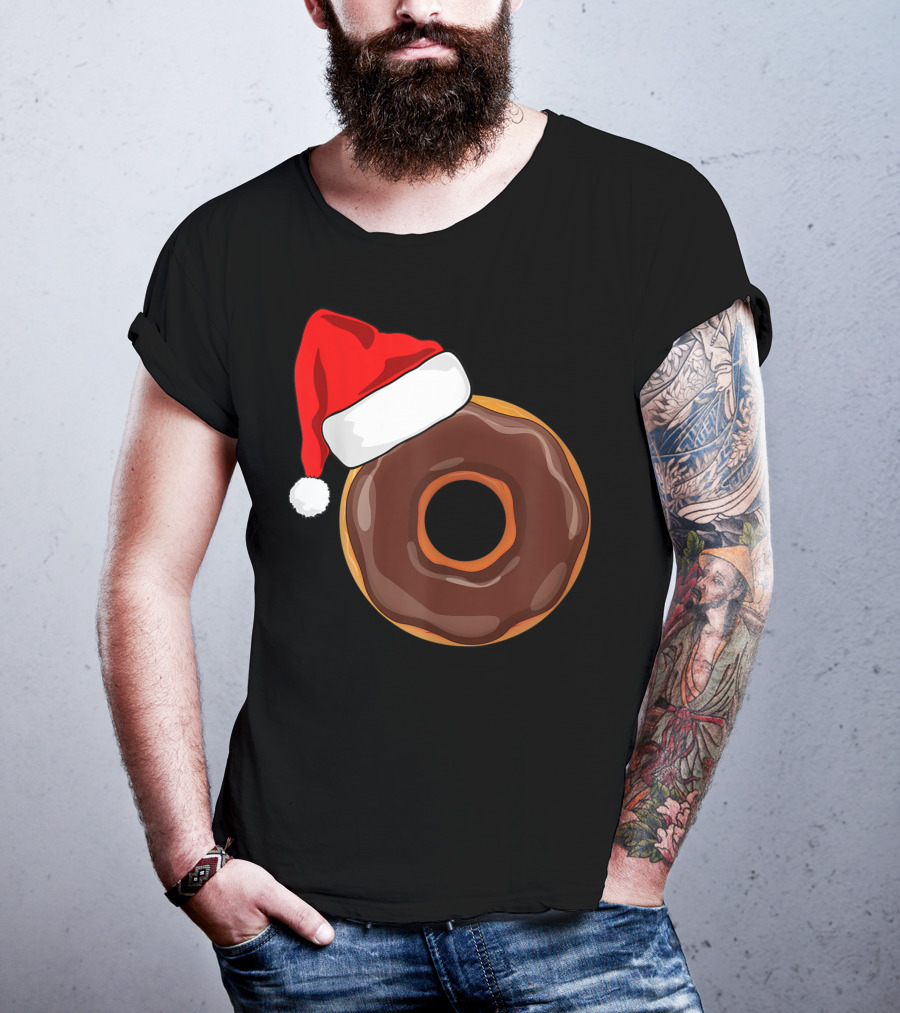 Santa Hat Chocolate Donut Christmas Humor T-Shirt