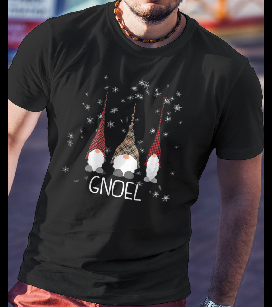 Funny Christmas Gnoel Gnomes With Plaid Hats And Snowflakes T-Shirt