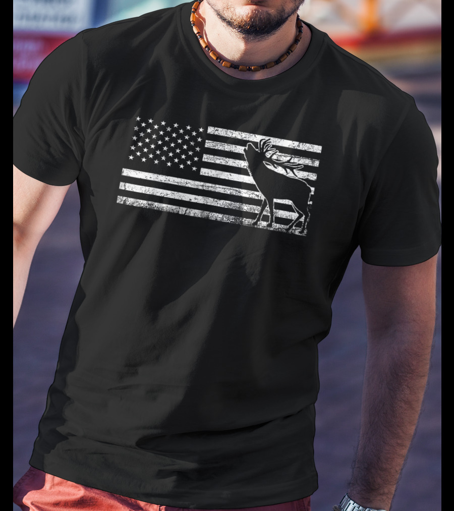 American Flag Deer Lover Funny Hunting Hunter T-Shirt