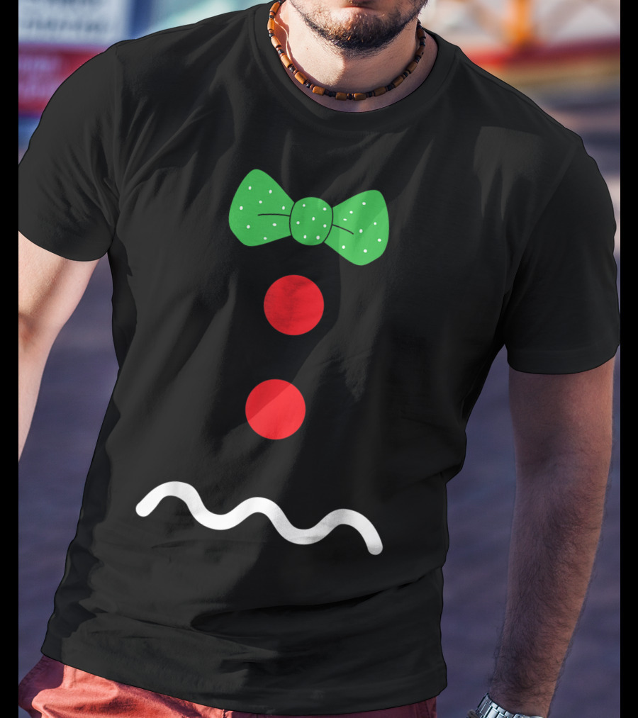 Funny Gingerbread Man Christmas Holiday Bow Tie Buttons T-Shirt