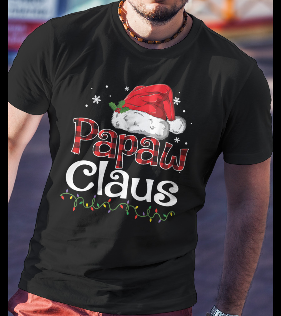 Papaw Claus Christmas Santa Hat Snowflakes Lights T-Shirt