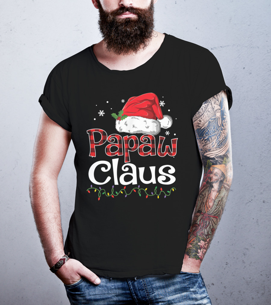 Papaw Claus Christmas Santa Hat Snowflakes Lights T-Shirt