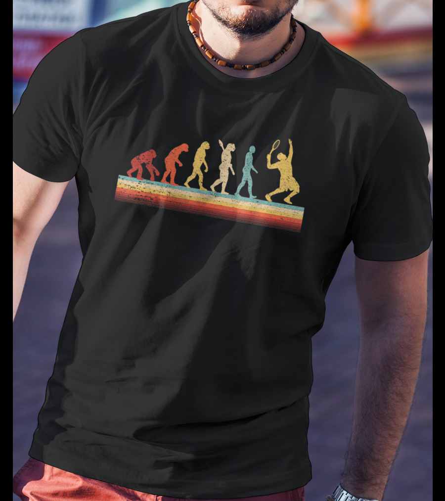 Funny Tennis Evolution Ape To Player Retro Tennis Racket T-Shirt