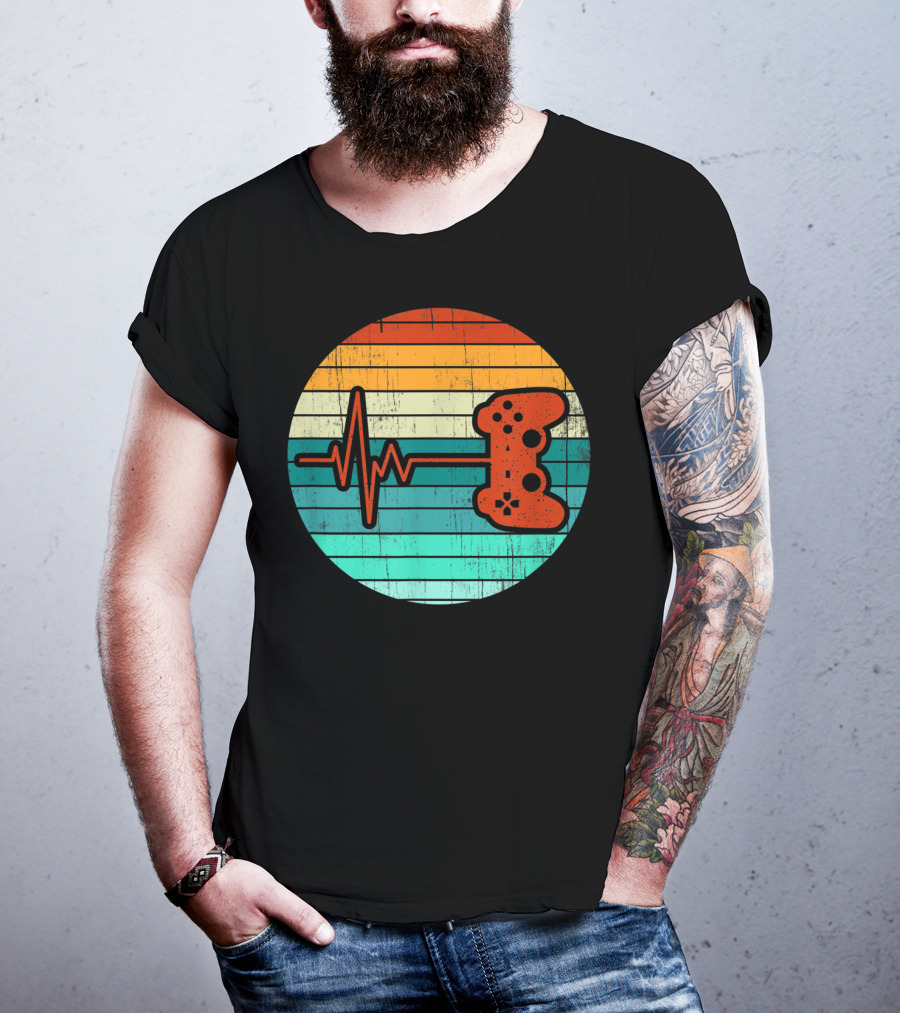 Funny Video Game Lover Heartbeat Retro Controller T-Shirt