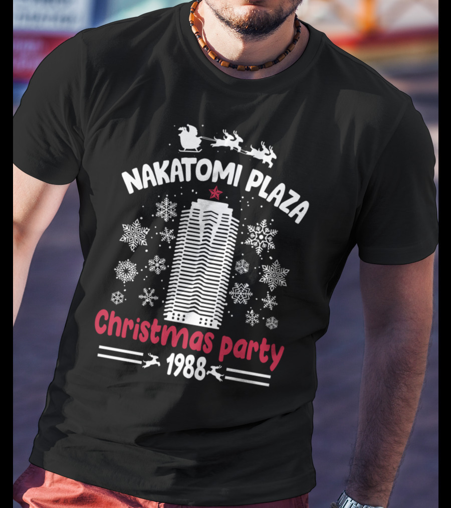 Nakatomi Plaza Christmas Party 1988 Santa Snowflakes T-Shirt