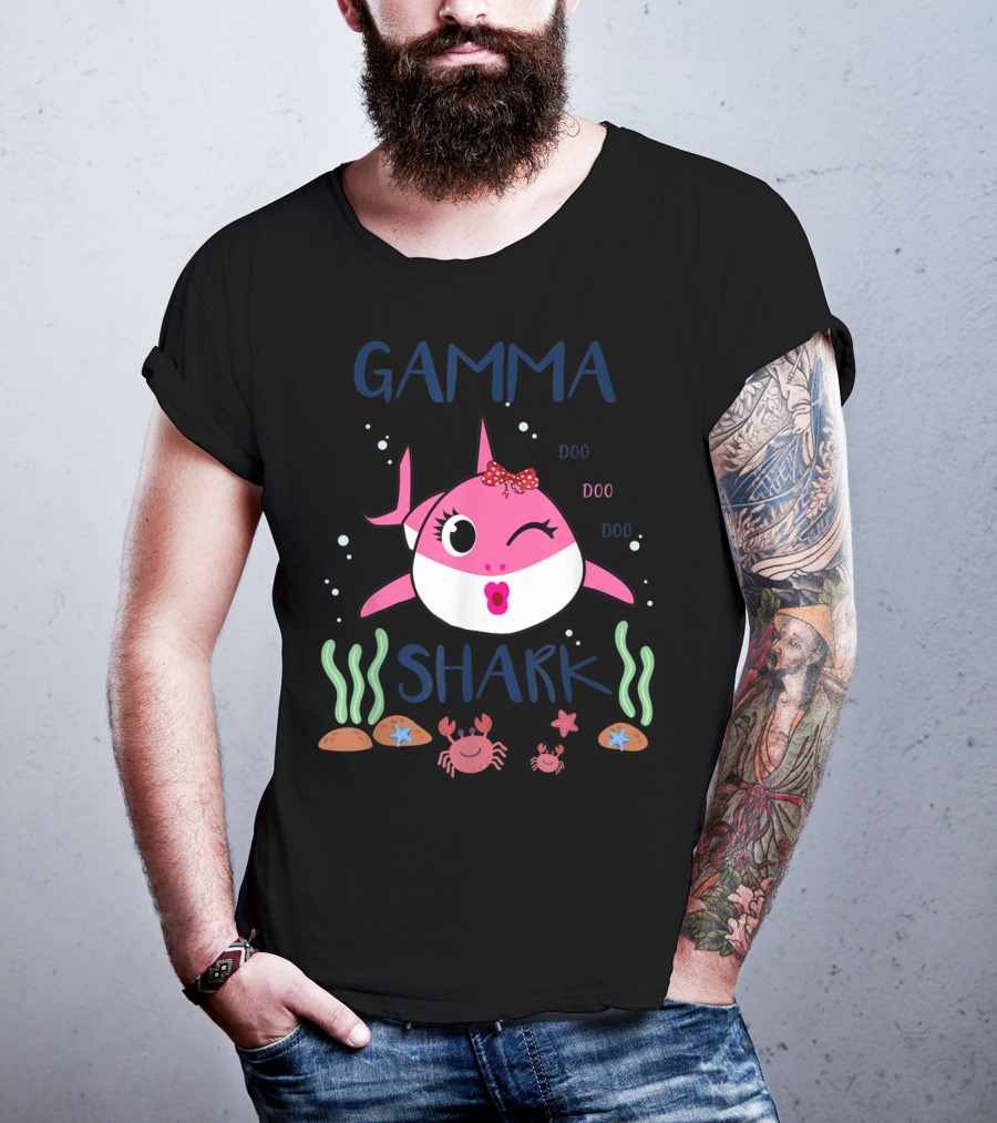 Gamma Shark Doo Doo Doo Winking Pink Shark With Bow And Marine Life T-Shirt