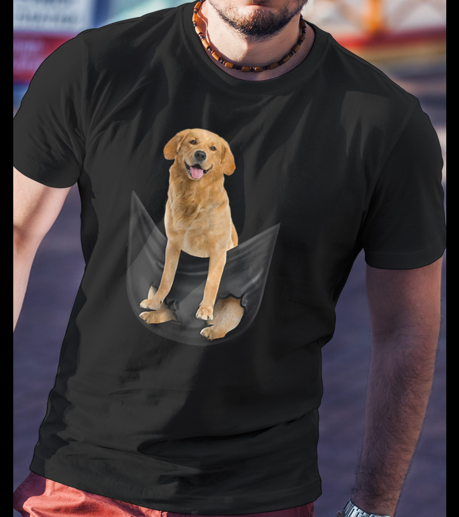 Golden Retriever In Black Pocket T-Shirt