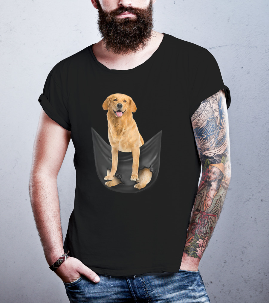 Golden Retriever In Black Pocket T-Shirt