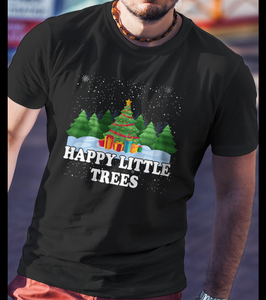 Happy Little Trees Christmas Holiday Snowy Scene T-Shirt