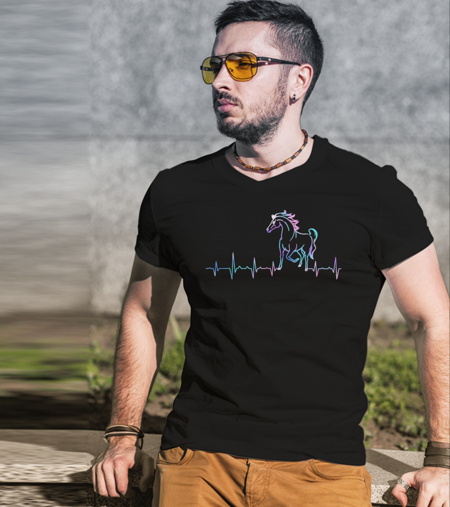 Horse Heartbeat For Horse Lovers Pattern With Vibrant Horse T-Shirt