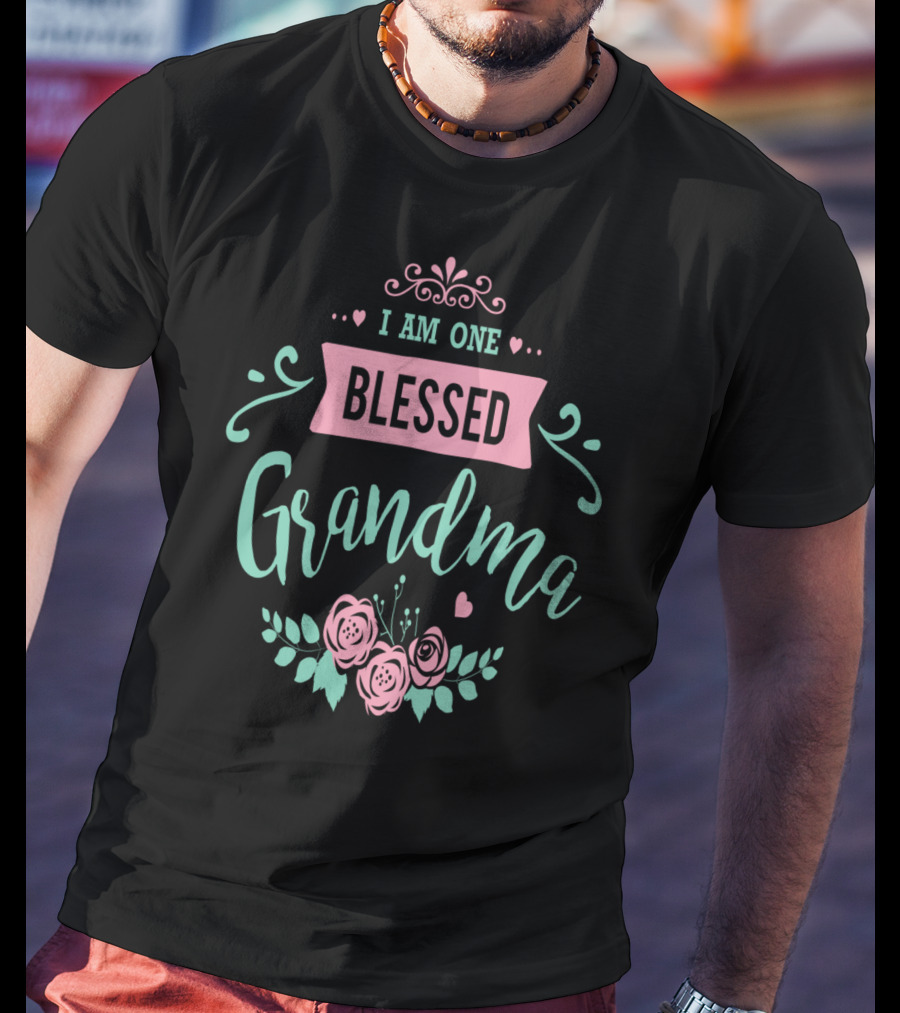 I Am One Blessed Grandma Floral Peach Teal T-Shirt