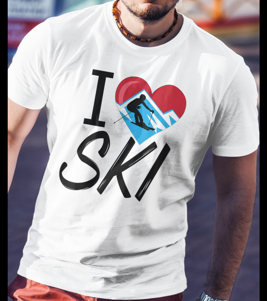 I Love Skiing With Heart And Skier T-Shirt