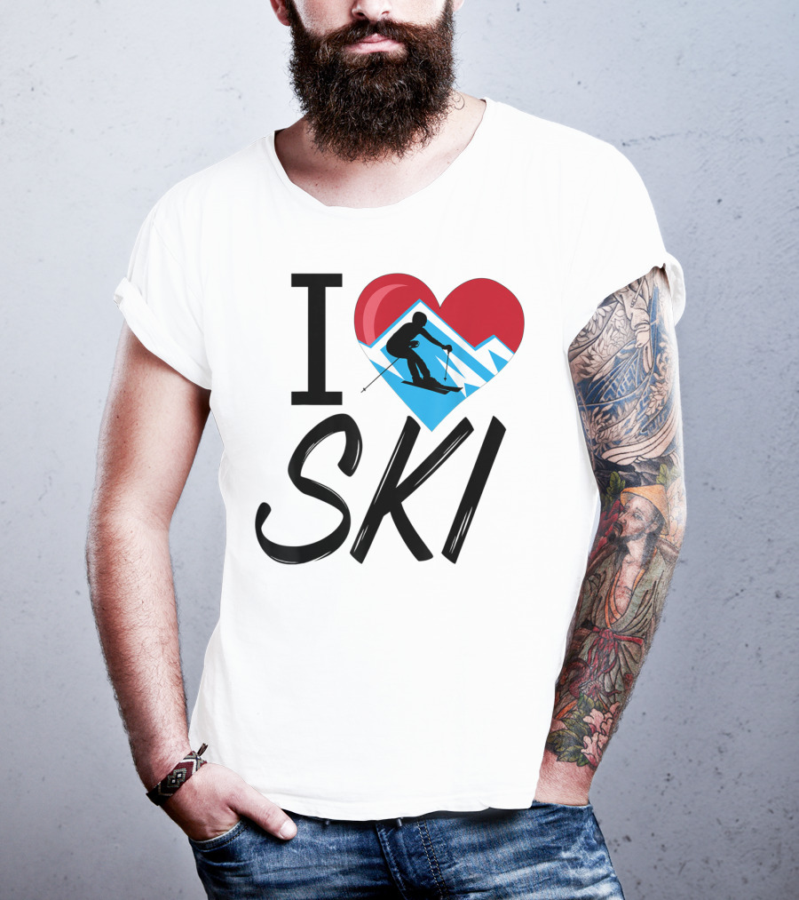 I Love Skiing With Heart And Skier T-Shirt