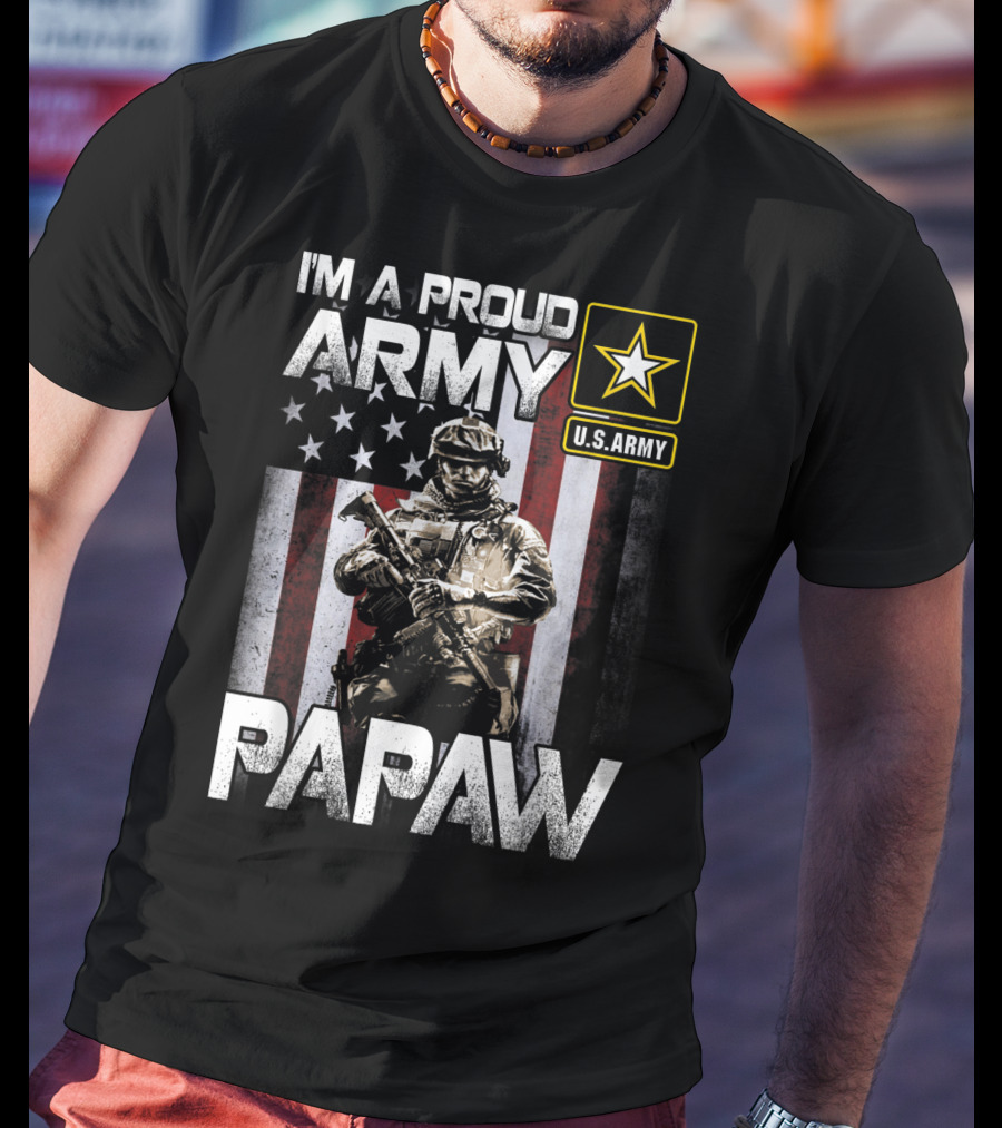 I'm A Proud Army Papaw U.S. Army Star Soldier And American Flag T-Shirt