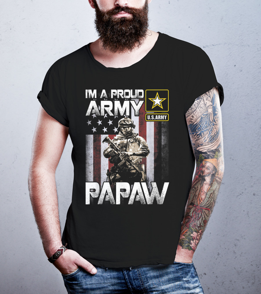 I'm A Proud Army Papaw U.S. Army Star Soldier And American Flag T-Shirt