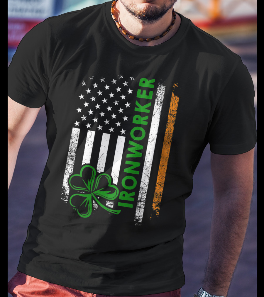 Irish American Ironworker Shamrock Flag T-Shirt