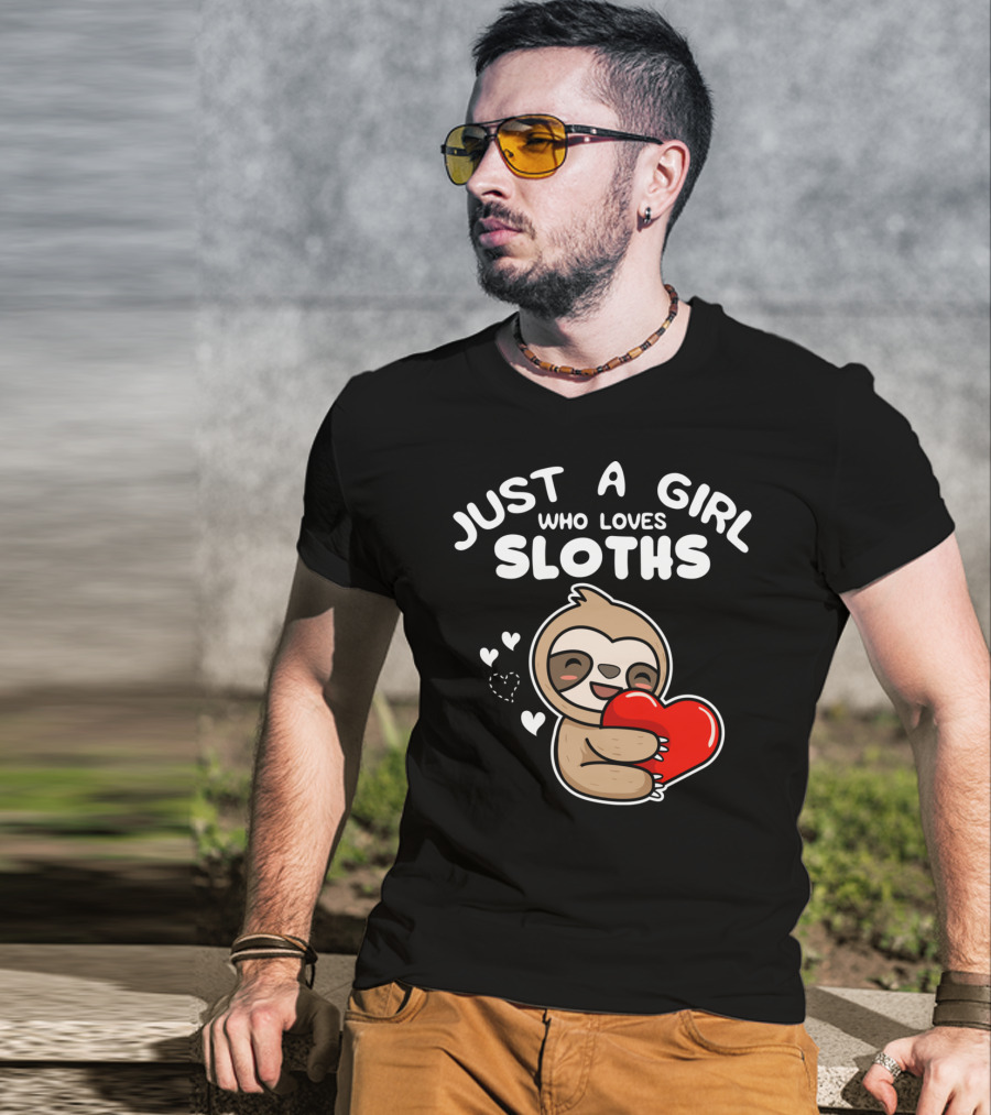 Just A Girl Who Loves Sloths Hugging Heartful Sloth T-Shirt