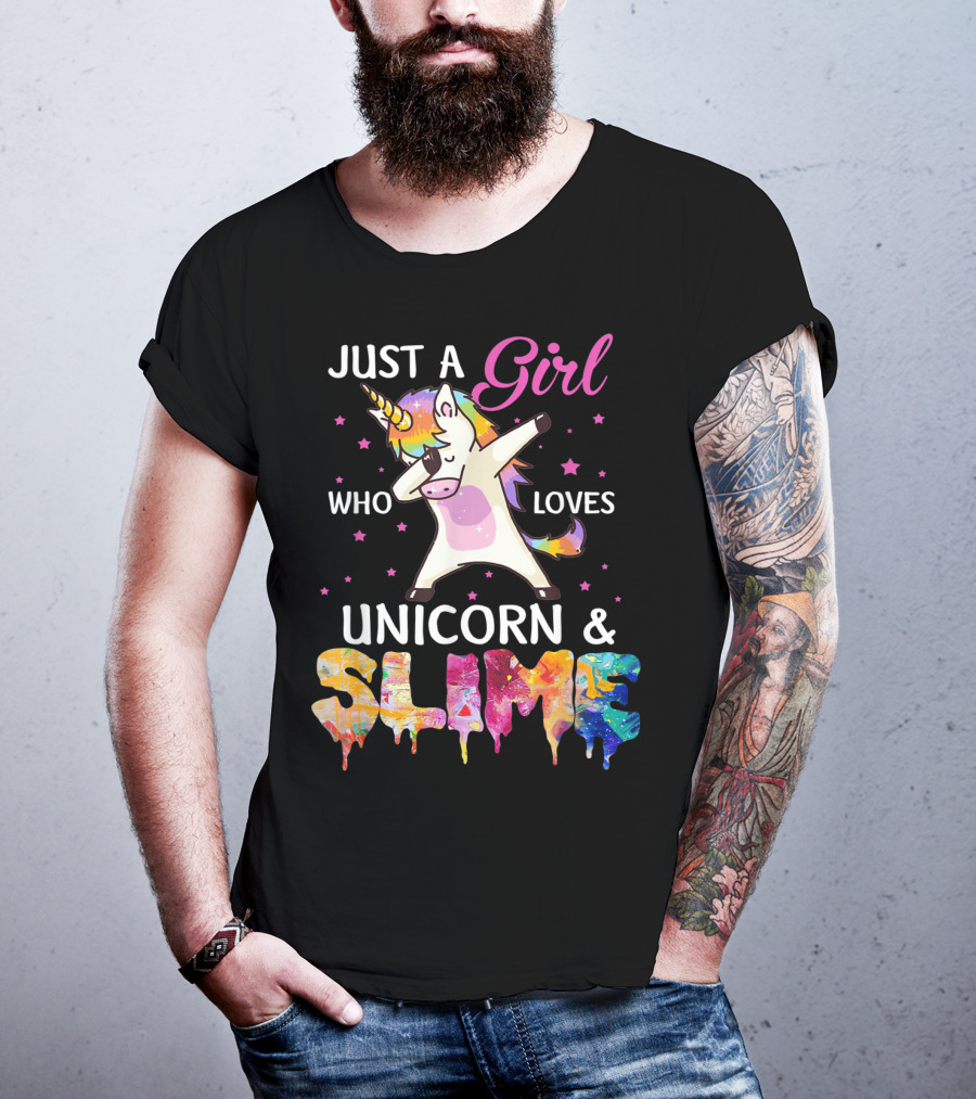 Just A Girl Who Loves Unicorn And Slime Dabbing Magical Fun T-Shirt