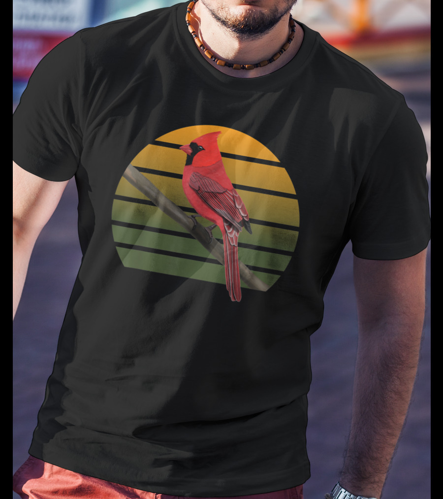 Jzbirds Northern Cardinal Bird Animal Vintage Sunset Circle T-Shirt