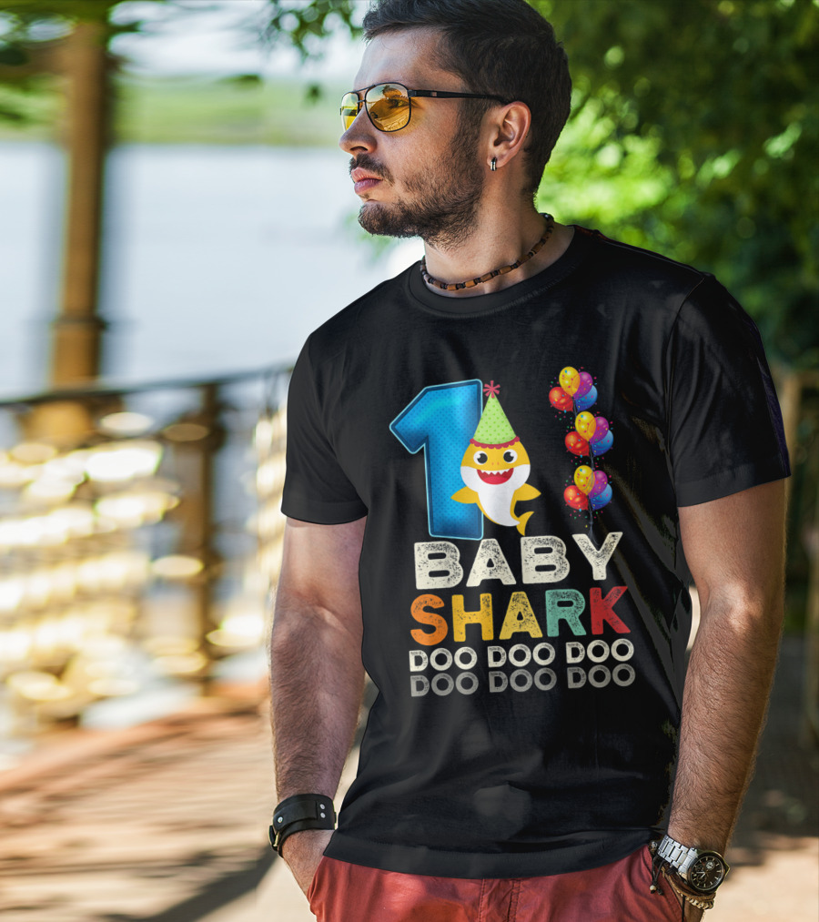 1 Baby Shark Doo Doo Doo Kids 1st Birthday Son Daughter T-Shirt