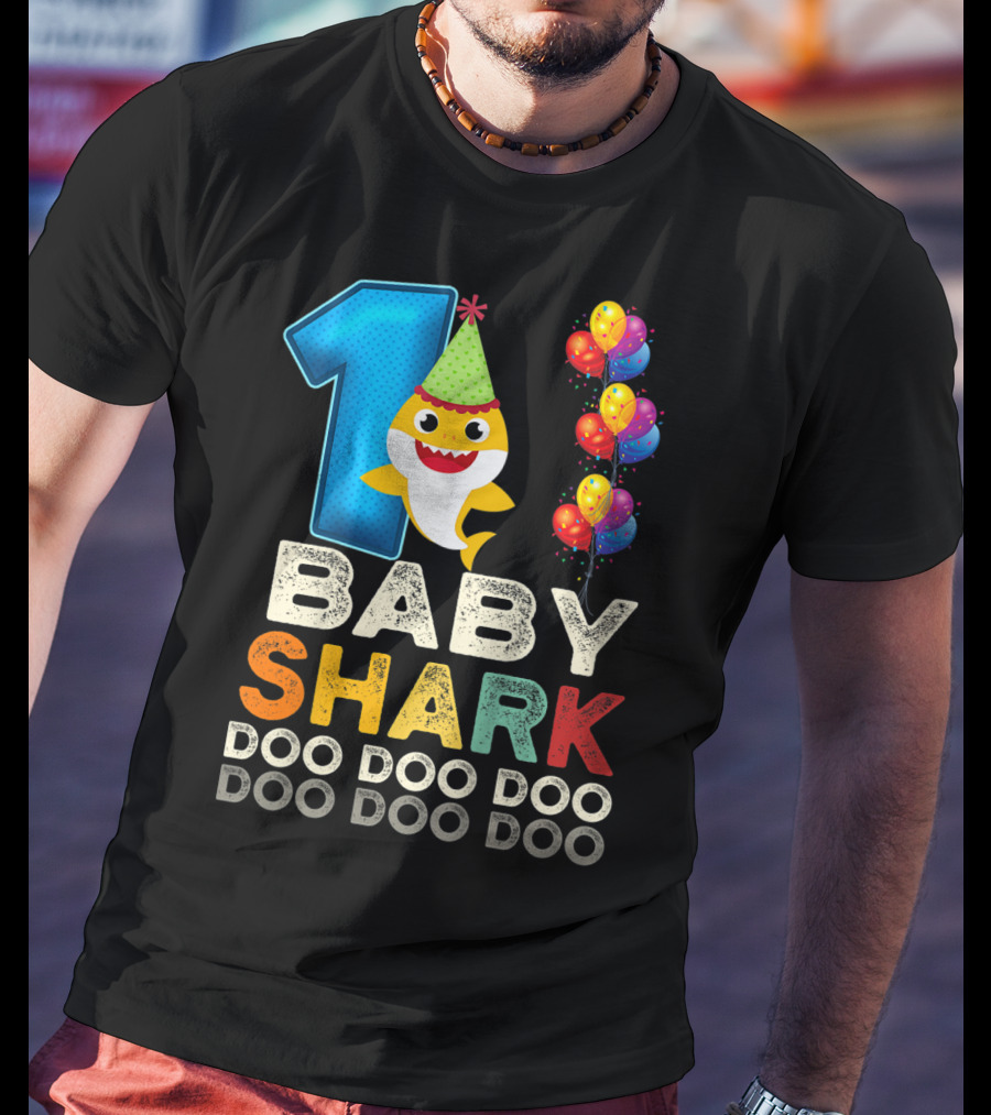 1 Baby Shark Doo Doo Doo Kids 1st Birthday Son Daughter T-Shirt
