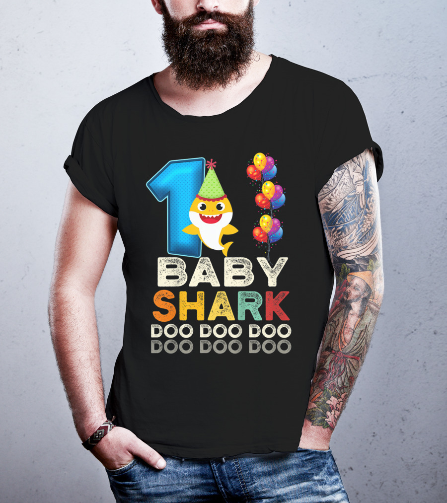 1 Baby Shark Doo Doo Doo Kids 1st Birthday Son Daughter T-Shirt
