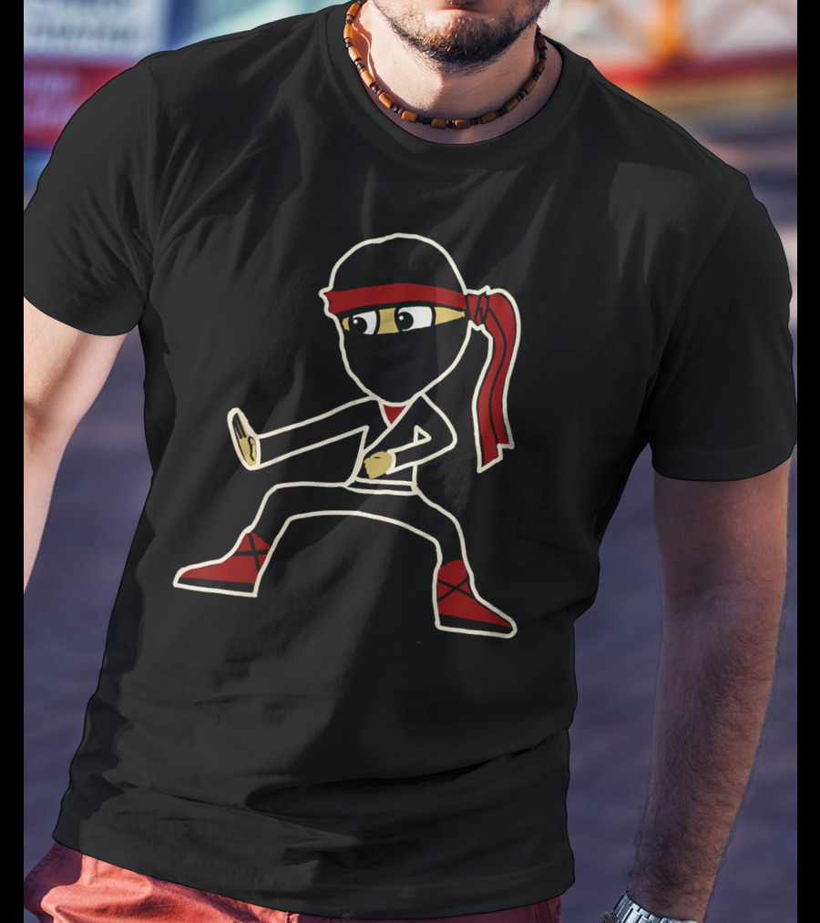 Kids Boys Toddler Cute Ninja Black Mask Red Headband Karate Stance T-Shirt