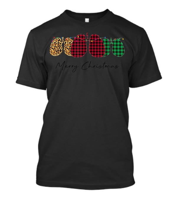 Merry Christmas Lung Xmas Lights Respiratory Therapist Plaid Leopard T-Shirt