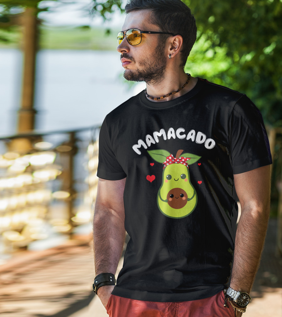 Mamacado Cute Avocado Pregnant With Hearts And Polka Dot Bow T-Shirt