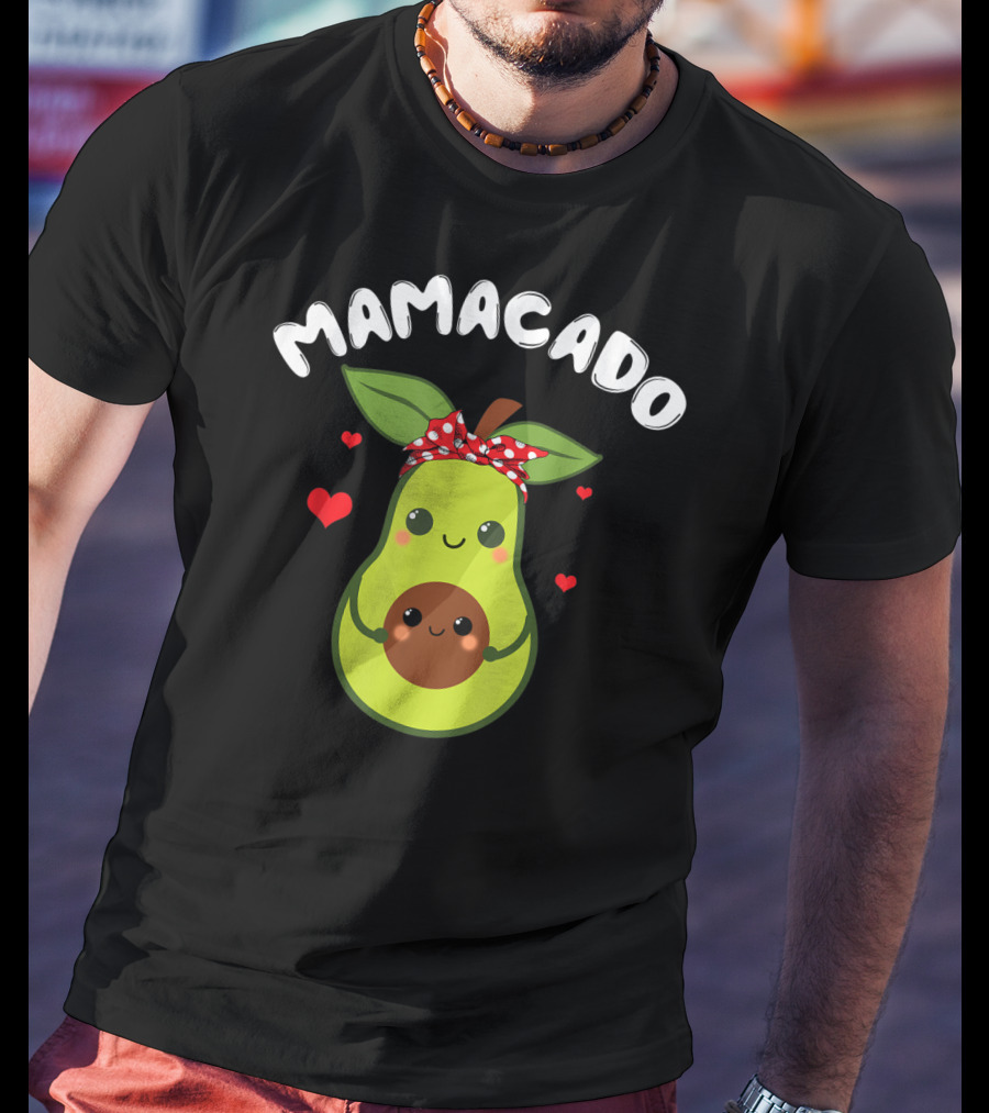 Mamacado Cute Avocado Pregnant With Hearts And Polka Dot Bow T-Shirt
