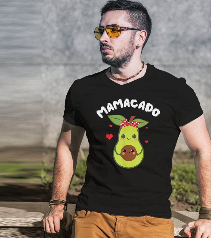 Mamacado Cute Avocado Pregnant With Hearts And Polka Dot Bow T-Shirt