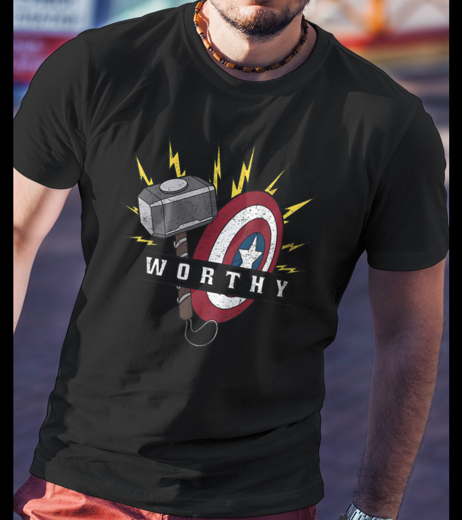 Worthy Marvel Avengers Endgame Captain America Shield Mjolnir T-Shirt