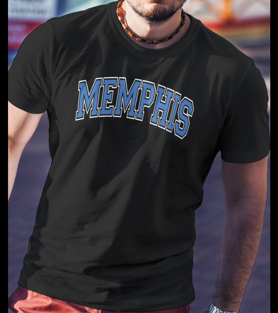 Memphis Varsity Arch Blue Letters T-Shirt