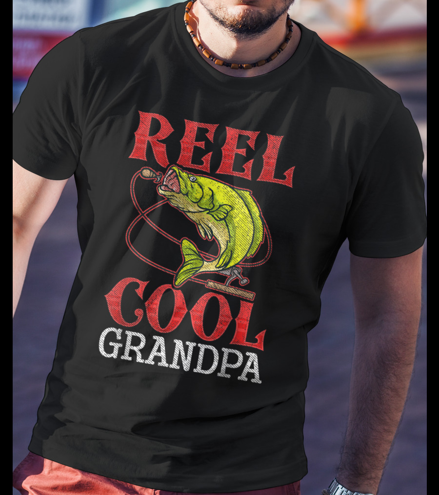 Reel Cool Grandpa Fishing Lover Bass Catcher T-Shirt