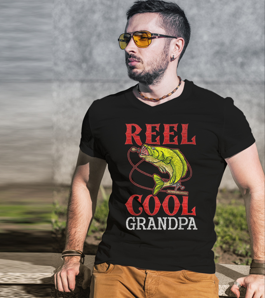 Reel Cool Grandpa Fishing Lover Bass Catcher T-Shirt
