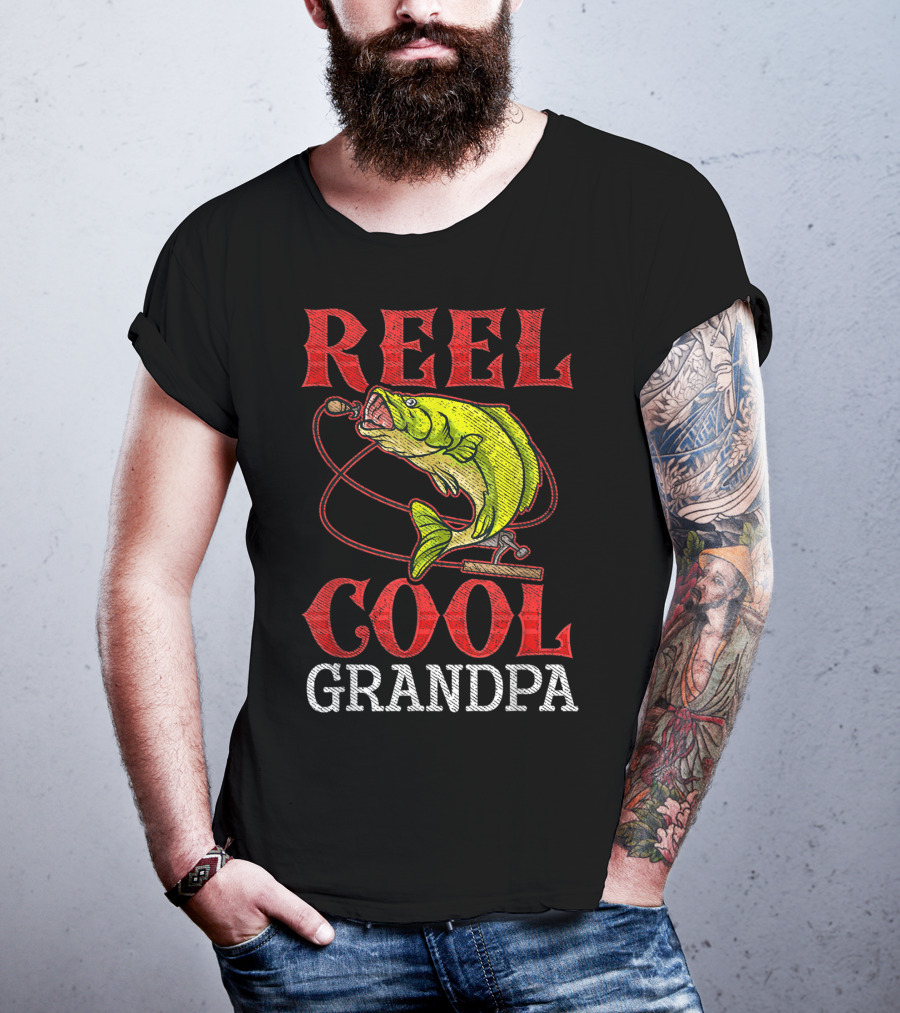 Reel Cool Grandpa Fishing Lover Bass Catcher T-Shirt