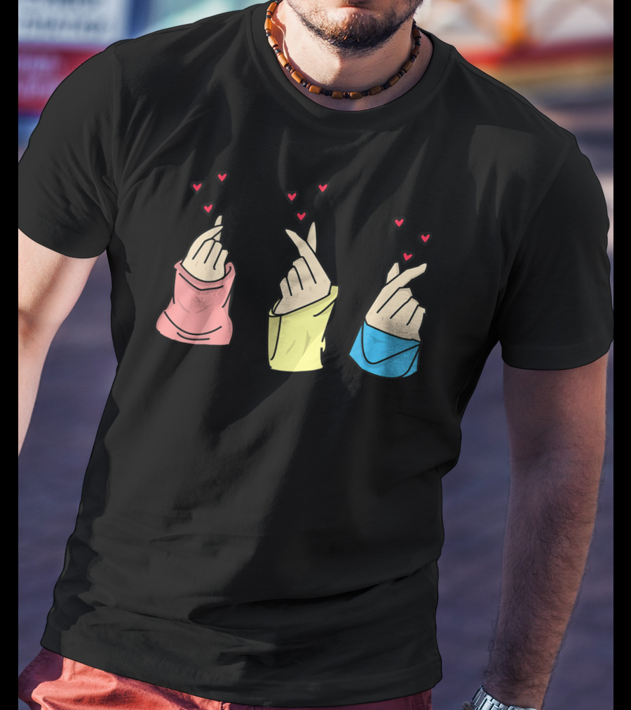 Oppa Korean Finger Heart Sign Cute Kpop Aesthetic With Colorful Sweaters T-Shirt