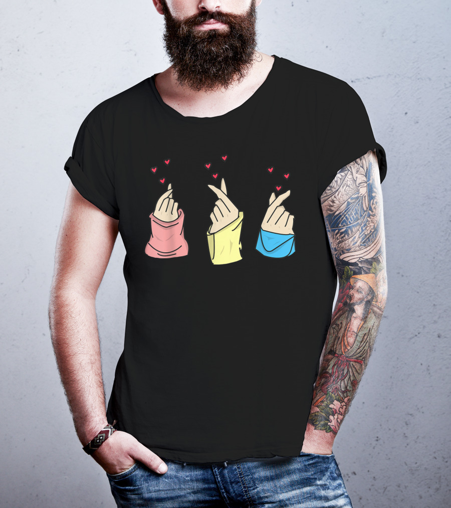 Oppa Korean Finger Heart Sign Cute Kpop Aesthetic With Colorful Sweaters T-Shirt