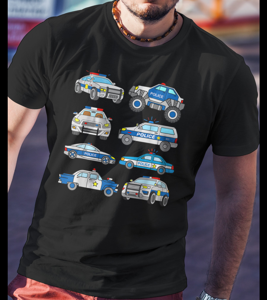 Police Vehicles Cop Cars Badge Lights Variety 911 T-Shirt