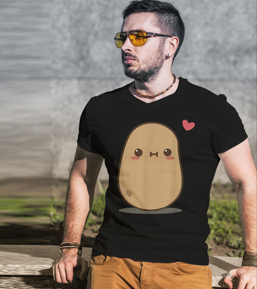 Potato Love Heart Cute Kawaii Character With Heart Balloon T-Shirt