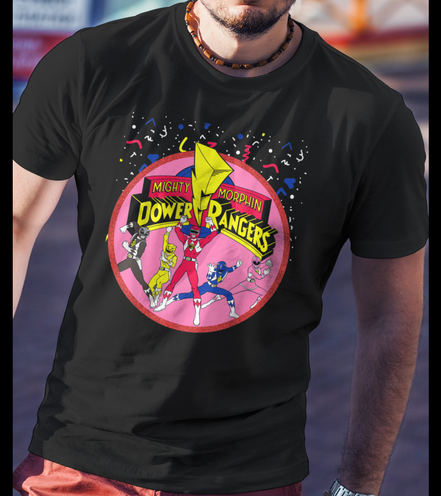 Mighty Morphin Power Rangers Pink Circle With Group T-Shirt
