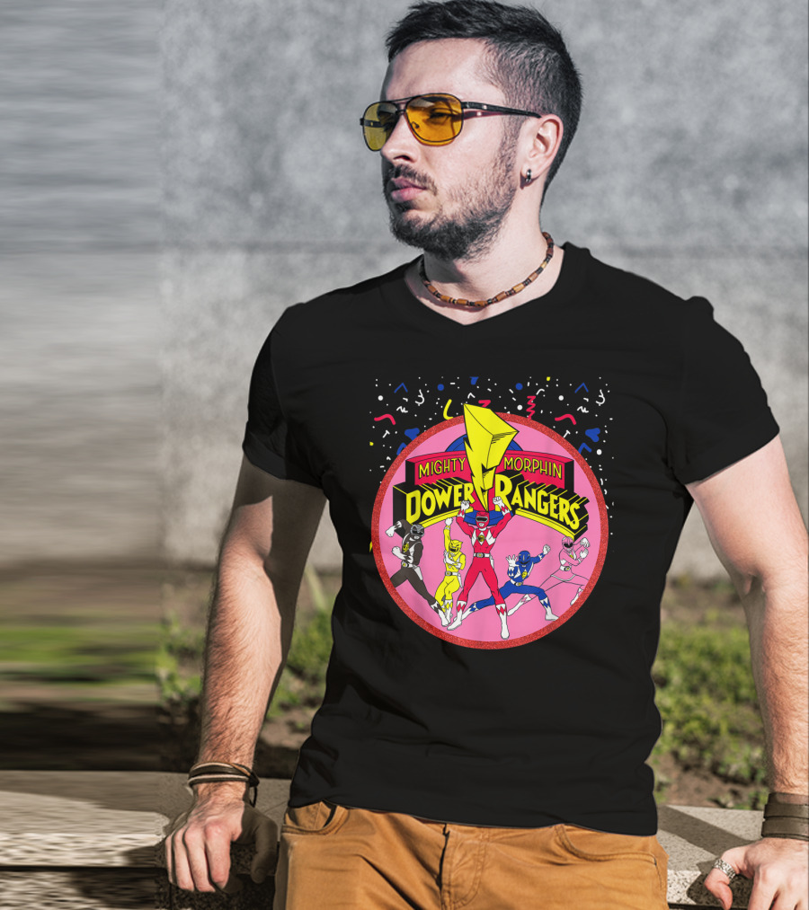 Mighty Morphin Power Rangers Pink Circle With Group T-Shirt